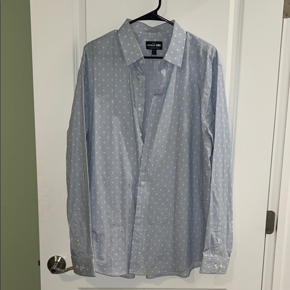 Express Light Blue Patterned Button-Down Shirt